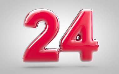 Beyaz arka planda 24 numaralı pembe tırnak cilası. Yıldönümü, doğum günü partisi, yeni yıl kutlaması için en iyisi..