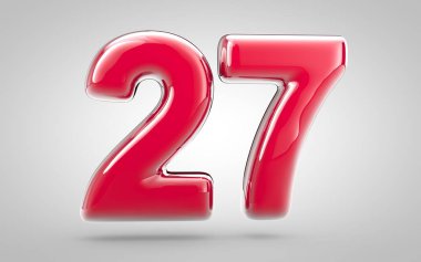 Pembe tırnak cilası. Beyaz arka planda 27 numara. Yıldönümü, doğum günü partisi, yeni yıl kutlaması için en iyisi..