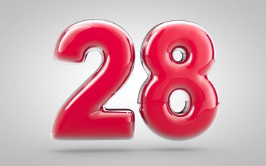 Pembe tırnak cilası. Beyaz arka planda 3D numara 28. Yıldönümü, doğum günü partisi, yeni yıl kutlaması için en iyisi..