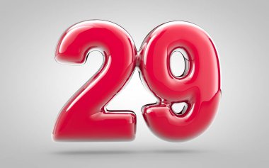 Beyaz arka planda 29 numaralı pembe tırnak cilası. Yıldönümü, doğum günü partisi, yeni yıl kutlaması için en iyisi..