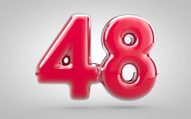 Beyaz arka planda pembe tırnak cilası 3D numara 48. Yıldönümü, doğum günü partisi, yeni yıl kutlaması için en iyisi..