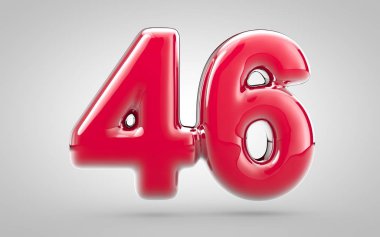 Beyaz arka planda pembe tırnak cilası 3D numara 46. Yıldönümü, doğum günü partisi, yeni yıl kutlaması için en iyisi..