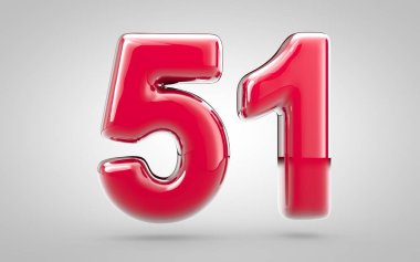 Beyaz arka planda pembe oje 3D numara 51. Yıldönümü, doğum günü partisi, yeni yıl kutlaması için en iyisi..