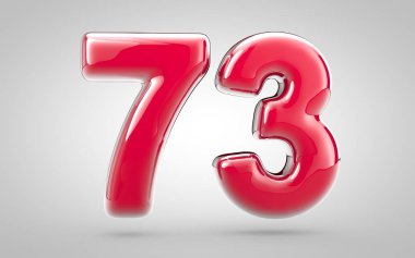 Pembe tırnak cilası. Beyaz arka planda 73 numara. Yıldönümü, doğum günü partisi, yeni yıl kutlaması için en iyisi..