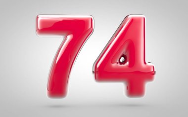 Pembe tırnak cilası. Beyaz arka planda 3D numara 74. Yıldönümü, doğum günü partisi, yeni yıl kutlaması için en iyisi..