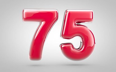 Pembe tırnak cilası. Beyaz arka planda 3D numara 75. Yıldönümü, doğum günü partisi, yeni yıl kutlaması için en iyisi..