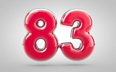 Pembe tırnak cilası. Beyaz arka planda 3D numara 83. Yıldönümü, doğum günü partisi, yeni yıl kutlaması için en iyisi..