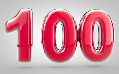 Pembe tırnak cilası. Beyaz arka planda 3 boyutlu 100 numara. Yıldönümü, doğum günü partisi, yeni yıl kutlaması için en iyisi..