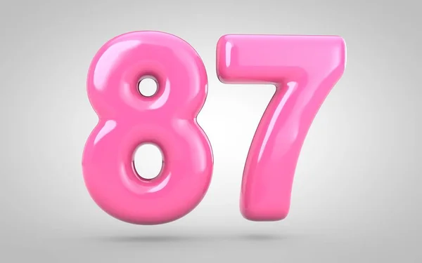 Bubble Gum number 87 isolated on white background. 3D rendered illustration. Best for anniversary, birthday party, new year celebration.