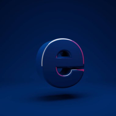 Phantom Blue 3d harfi E küçük harf. 3D görüntüleme. Yıldönümü için en iyisi, doğum günü partisi, kutlama.