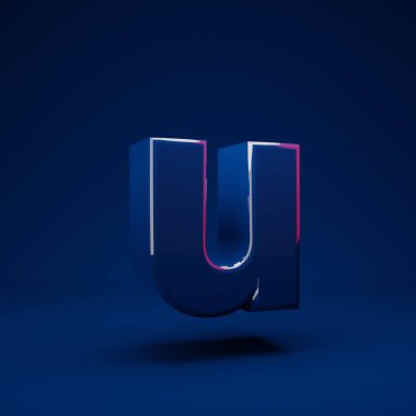 Phantom Blue 3d harfi U küçük harfi. 3D görüntüleme. Yıldönümü için en iyisi, doğum günü partisi, kutlama.