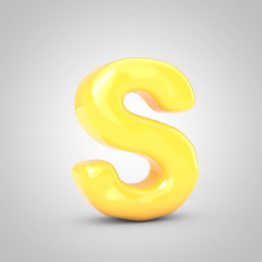 Sarı Meyve Sakızı harfi S büyük harfi beyaz arka planda izole edilmiş. 3 boyutlu resimleme. Yıldönümü, doğum günü partisi, yeni yıl kutlaması için en iyisi..