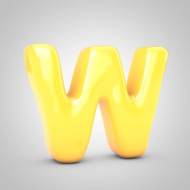 Sarı Meyve Sakızı harfi W büyük harfi beyaz arka planda izole edilmiş. 3 boyutlu resimleme. Yıldönümü, doğum günü partisi, yeni yıl kutlaması için en iyisi..