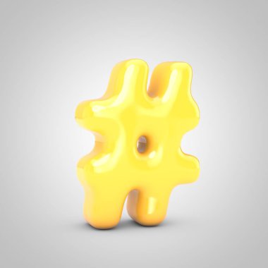 Beyaz arkaplanda izole edilmiş sarı meyveli sakız etiketi sembolü. 3 boyutlu resimleme. Yıldönümü, doğum günü partisi, yeni yıl kutlaması için en iyisi..