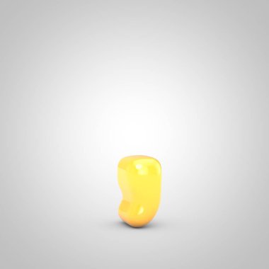 Beyaz arka planda izole edilmiş sarı meyveli sakız koma sembolü. 3 boyutlu resimleme. Yıldönümü, doğum günü partisi, yeni yıl kutlaması için en iyisi..