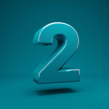 Aqua Menthe 3D numara 2. 3D görüntüleme. Yıldönümü için en iyisi, doğum günü partisi, kutlama, reklam.