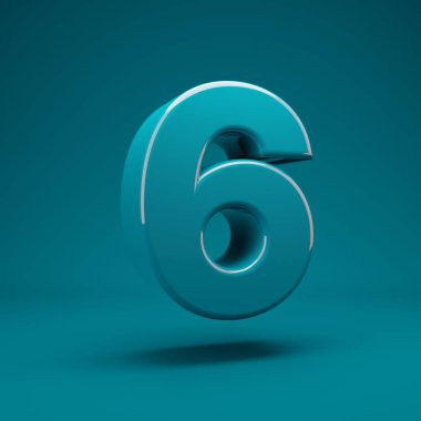 Aqua Menthe 3D numara 6. 3D görüntüleme. Yıldönümü için en iyisi, doğum günü partisi, kutlama, reklam.