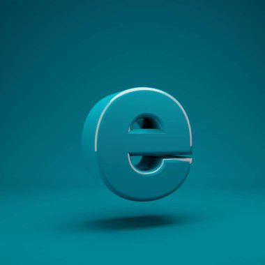 Aqua Menthe 3d harfi E küçük harf. 3D görüntüleme. Yıldönümü için en iyisi, doğum günü partisi, kutlama, reklam.