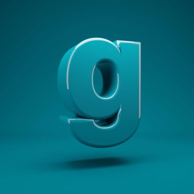 Aqua Menthe 3D G harfi küçük harf. 3D görüntüleme. Yıldönümü için en iyisi, doğum günü partisi, kutlama, reklam.