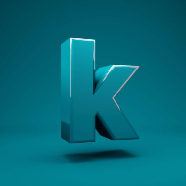 Aqua Menthe 3d harfi K küçük harf. 3D görüntüleme. Yıldönümü için en iyisi, doğum günü partisi, kutlama, reklam.