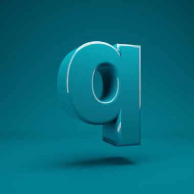 Aqua Menthe 3D harfli Q küçük harfi. 3D görüntüleme. Yıldönümü için en iyisi, doğum günü partisi, kutlama, reklam.