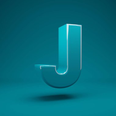 Aqua Menthe 3d harfi J büyük harf. 3D görüntüleme. Yıldönümü için en iyisi, doğum günü partisi, kutlama, reklam.