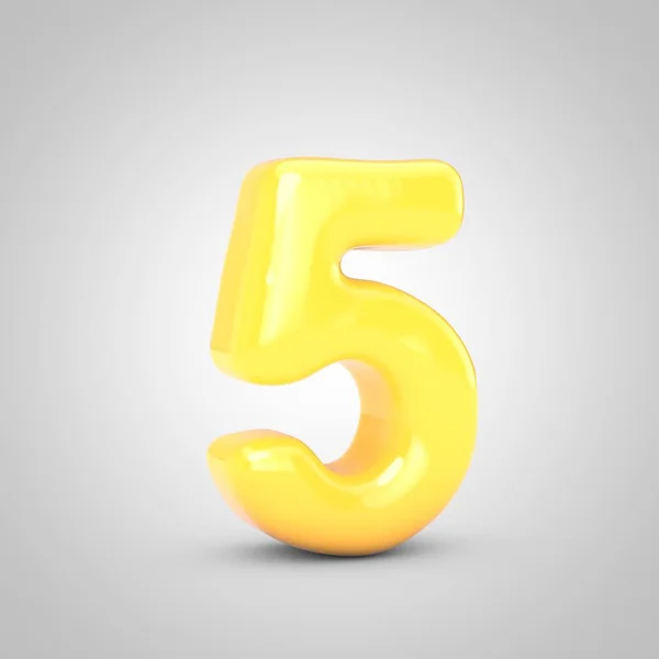 白色背景下分离的黄色果泡糖块5号 3D作了说明 结婚周年纪念日 生日派对 新年庆祝会 — 图库照片