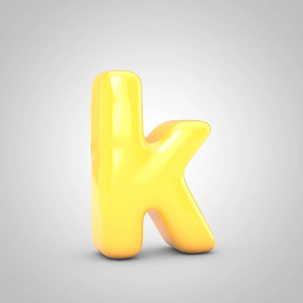 Yellow Fruit Bubble Gum letter K lowercase isolated on white background. 3D rendered illustration. Best for anniversary, birthday party, new year celebration.