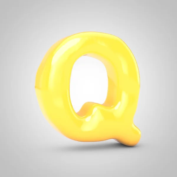 黄色果皮泡沫胶字母Q大写字母 白色背景分离 3D作了说明 结婚周年纪念日 生日派对 新年庆祝会 — 图库照片