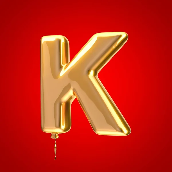 ゴールドバルーンフォント文字K大文字 赤色の背景に孤立した3Dレンダリングアルファベット 記念日 誕生日パーティー お祝いに最適 — ストック写真
