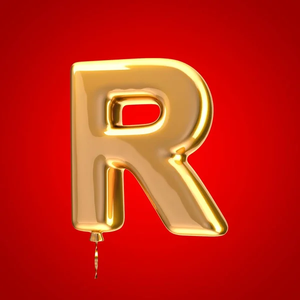 Gold Balloon Font Letter Uppercase Rendered Alphabet Isolated Red Background — 스톡 사진