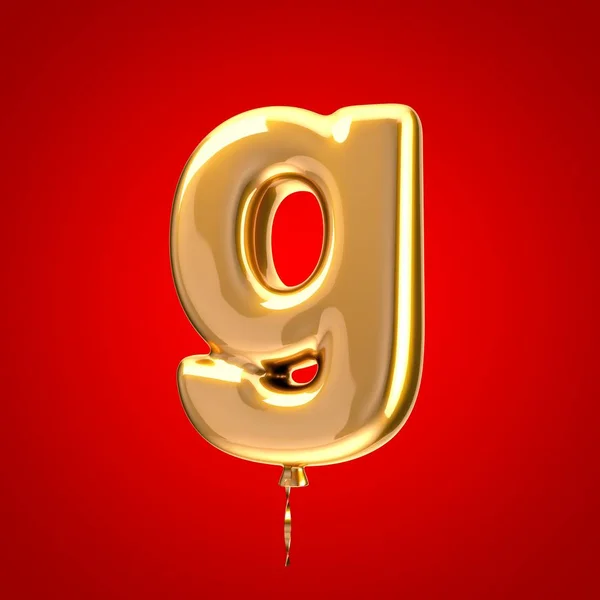 Gold balloon font letter G lowercase. 3D rendered alphabet isolated on red background. Best for anniversary, birthday party, celebration.