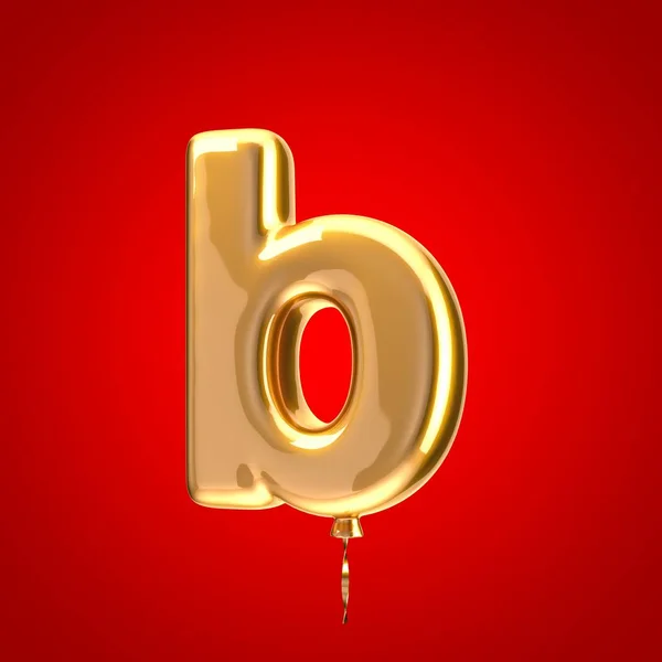 Gold Balloon Font Letter Lowercase Rendered Alphabet Isolated Red Background — 스톡 사진