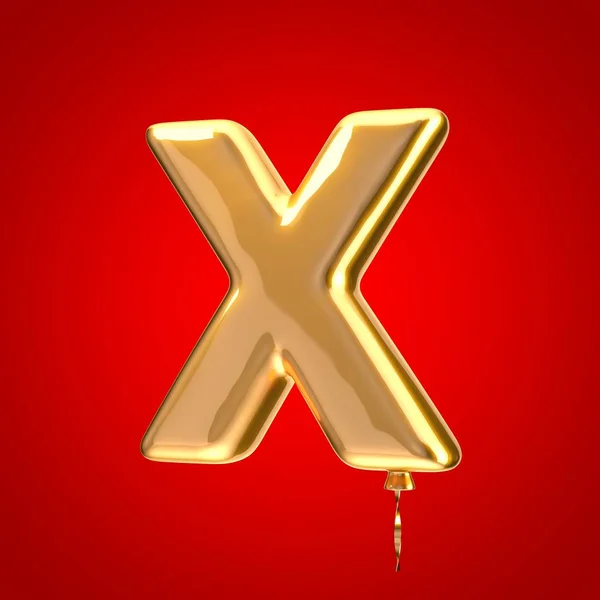 ゴールドバルーンフォント文字X大文字 赤色の背景に孤立した3Dレンダリングアルファベット 記念日 誕生日パーティー お祝いに最適 — ストック写真