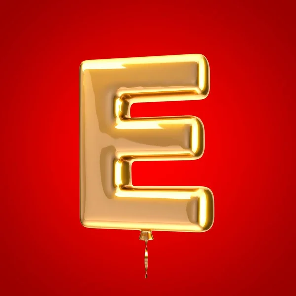 ゴールドバルーンフォントの文字E大文字 赤色の背景に孤立した3Dレンダリングアルファベット 記念日 誕生日パーティー お祝いに最適 — ストック写真