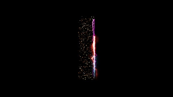 Elektrischer Brandbrief, den ich mit glitzernden Lichtteilchen auf schwarzem Hintergrund enthülle — Stockvideo