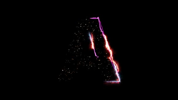 Electric hot fire letter A reveal with glittering light particles on black background — Stock Video