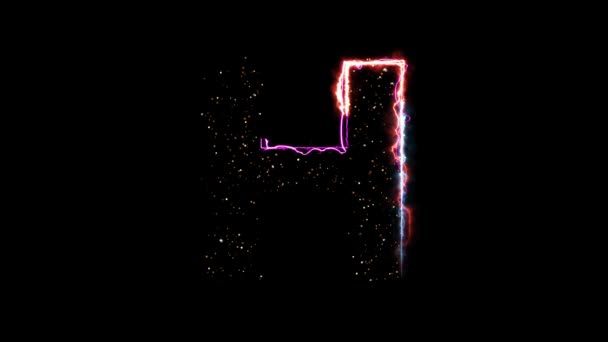 Electric hot fire letter H reveal with glittering light particles on black background — 비디오