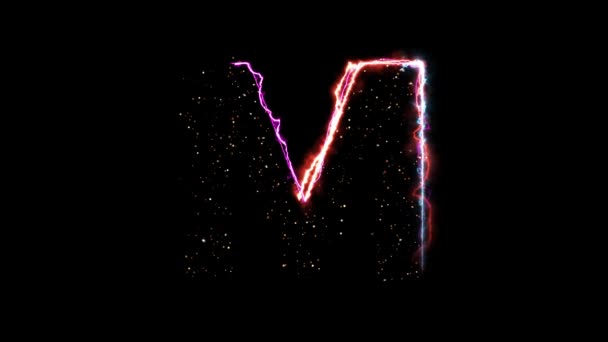 Electric hot fire letter M reveal with glittering light particles on black background — 비디오