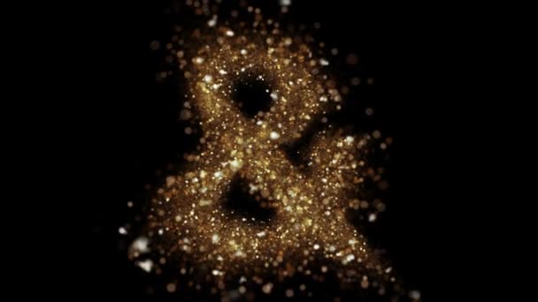 金色的微粒和符号飞入相机 金光闪闪的字母表 — 图库视频影像