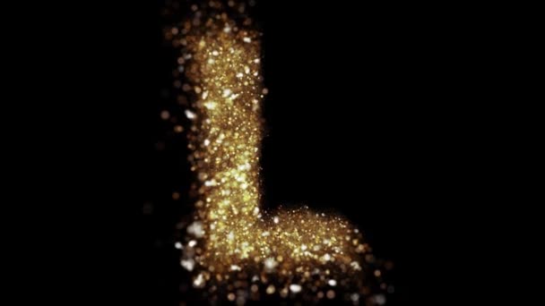黄金の粒子文字Lカメラに飛ぶ 金色の輝くアルファベットが明らかに — ストック動画