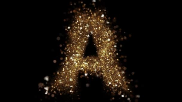 Letra Partículas Doradas Una Mosca Cámara Oro Brillante Alfabeto Revelan — Vídeo de stock