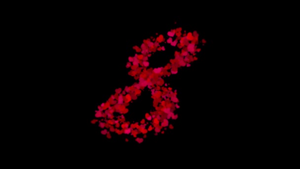 Číslo Červených Srdcí Odhaluje Centru Slábne Větrem Valentýna Koncept — Stock video