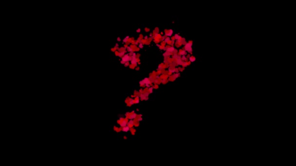 Question Symbol Made Red Hearts Reveals Center Fades Away Wind — Stock Video