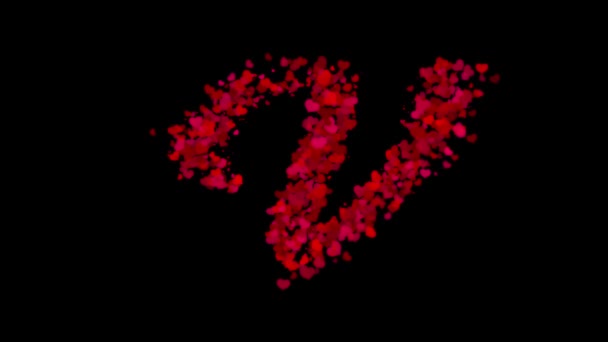 Kırmızı Kalplerden Yapılmış Büyük Harf Merkezde Ortaya Çıkar Rüzgar Ile — Stok video