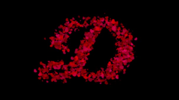 Kırmızı Kalplerden Yapılmış Büyük Harfli Merkezde Ortaya Çıkar Rüzgar Ile — Stok video