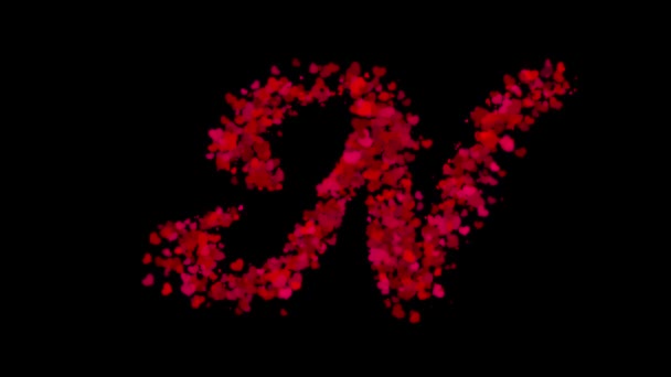 Písmeno Velké Červených Srdcí Odhaluje Centru Slábne Větrem Valentýna Koncept — Stock video