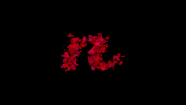 Kırmızı Kalplerden Yapılmış Küçük Harfler Merkezde Ortaya Çıkar Rüzgar Ile — Stok video