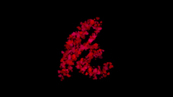 Letter Lowercase Made Red Hearts Reveals Center Fades Away Wind — Stock Video