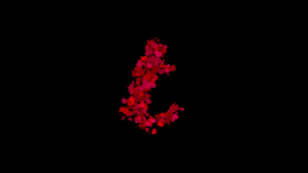 Buchstabe Kleinbuchstaben Aus Roten Herzen Offenbart Sich Der Mitte Und — Stockvideo